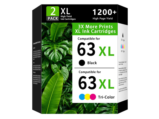 63XL Ink Cartridges Black and Color Combo Pack for HP 63 Envy 4527 4528 Ink Replacement for HP 63 63XL High Yield Ink 2 Pack Compatible with HP...