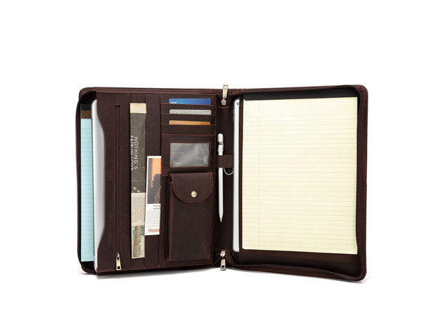 Handmade Leather Portfolio for 8.5 x 11' Notepad and 13' Tablet Zippered Padfolio, Professional Business Travel Organizer Case Folio Gift for Women...