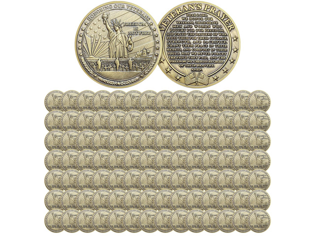 100 Pcs Statue of Liberty Military Challenge Coins Veterans Prayer Tokens Veteran Appreciation Gift for Veterans Day Retirement Homecoming Service...