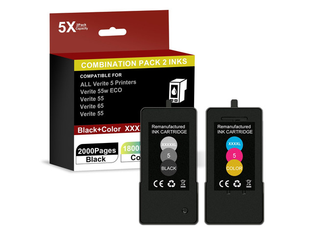 High Capacity Verite 5 Ink Cartridge Replacement for Verite 5 XXXXXL for Verite 55W ECO Verite 55 Eco Verite 65 XXXXXL Verite 55 XXXXXL Plus (2Pack...