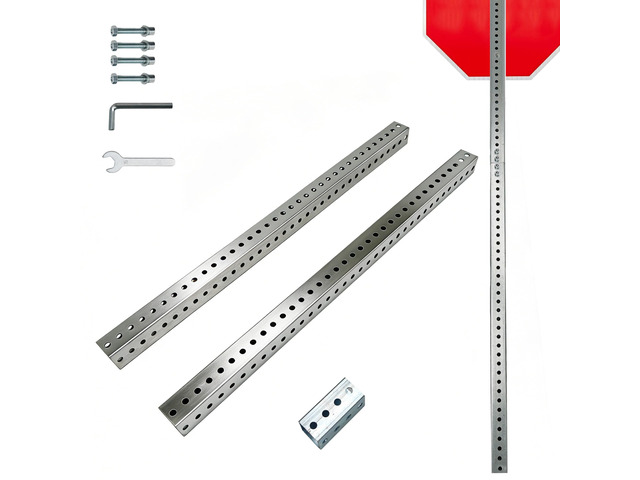 6' x 2' Square Sign Post, Hot-Dip Galvanized Steel Rust Resistant Post, 7/16'' Mounting Holes 0.08'' Thick, 2 Sections 3FT Industrial Metal Tubing...