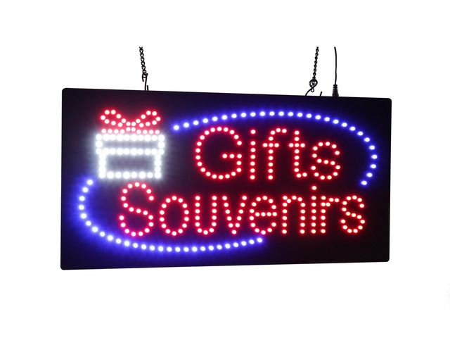 Gifts Souvenirs Sign, 19'x10', 48x24cm, LED, Neon, Florescent, Signage, Signboard, Display, Billboard, Screen, Grand Opening, Gift