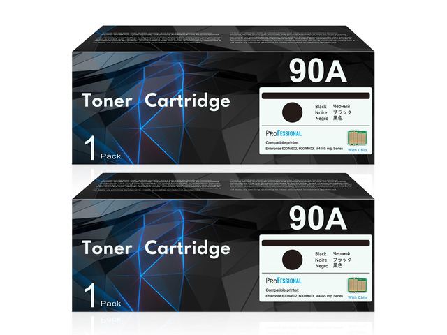 CE390A 90A Black Toner Cartridge with Chip 2-Pack, 90A Ink Cartridge Replacement for HP 90A CE390A 90X CE390X for Laser Enterprise 600 M601 M602...