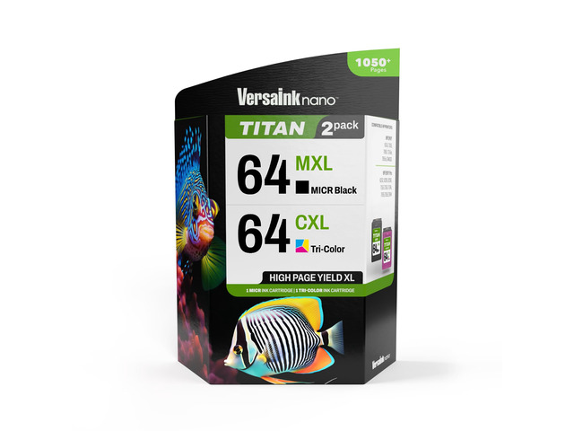 Nano 64 MXL Titan-Magnetic Black & Color 2-Pack - Replaces 64 and 64 XL, Works with Envy 6255,7155,7855,7255e,7955e,Tango