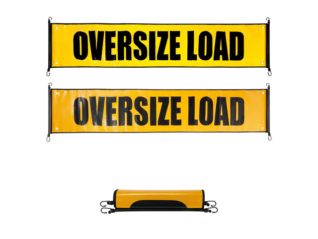 2-Pack Reflective Oversize Load Banners, 18 x 84 Inch with black edge binding, bungee cords and metal hooks, for trucks, pilot cars and escort...