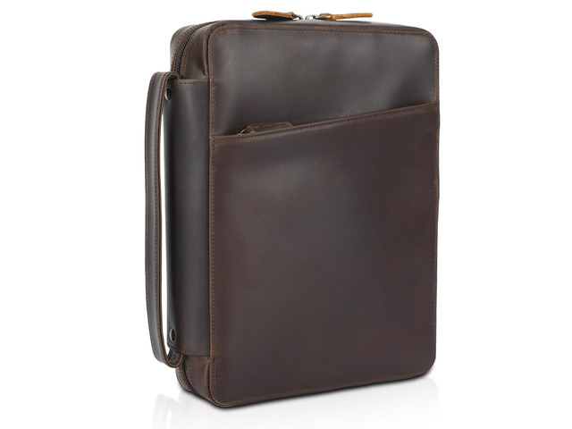 Full Grain Leather Bible Cover for Men and Women, 10x7.5x2.2 inch Bible Carrying Book Case Church Bag with Handle and YKK Zippered Pocket,...