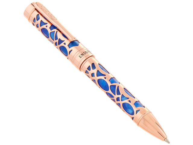 Endura Deco Crest Ballpoint Pen in Blue with Rose Gold Accents Elegant Writing Instrument by Pen Company