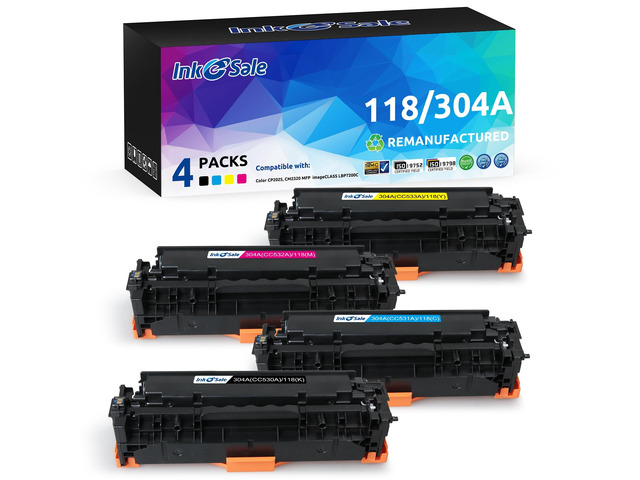 304A 118 Remanufactured Toner Cartridge Compatible for HP304 CRG118 4-Pack CC530A 118 Toner Replacement for CP2025dn CP2025n CM2320fxi MF726Cdw...