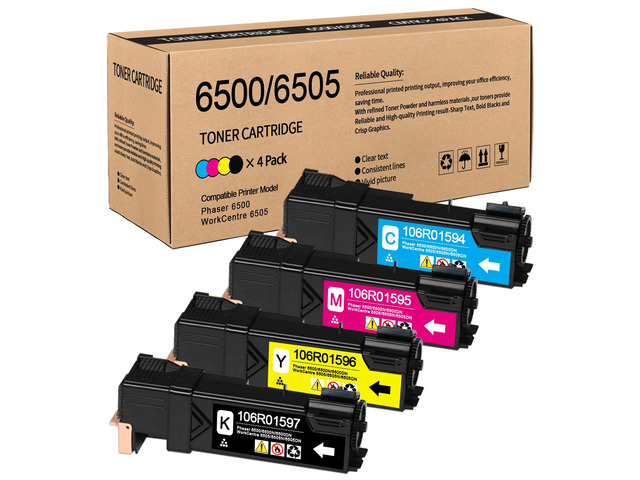 6500 6505 High Capacity 4-Color Set Compatible 106R01597 106R01594 106R01595 106R01596 Toner Cartridge Replacement for Xerox Phaser 6500 WorkCentre...