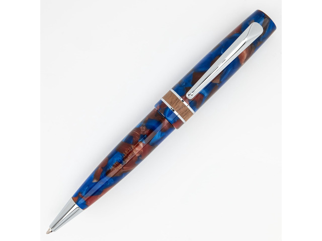 USA Trees of the World Dragon Tree Ballpoint Pen, Blue/Brown, Ergonomic Design, Solid Walnut Ring, Solid Resin, Premium Writing Instrument