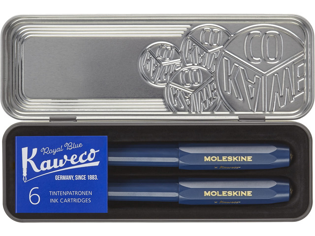 x Kaweco, Fountain Pen and Ballpen Set, Medium Nib/1.0mm Point, Blue with Blue Ink