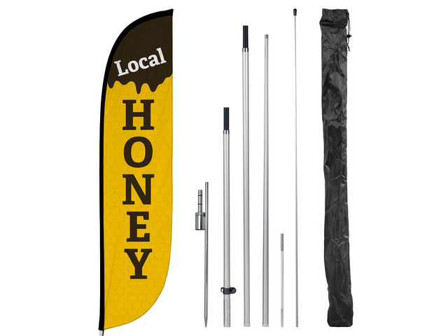 Feather Flag Pole Kit - 12 Feet Tall Advertising Flag Banner with Fiberglass Pole Kit and Ground Spike for Business Promotion - Local Honey...