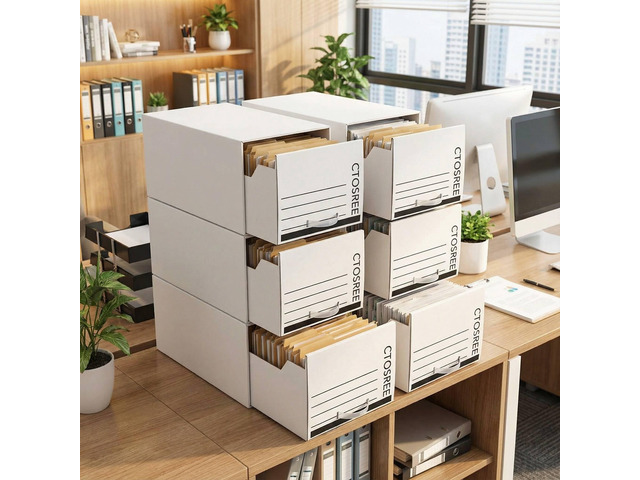 6pcs Economy Storage Drawer Files White Stackable Storage Drawers with Plastic Handles for Files, Letter Durable Space Saving Organizers for...