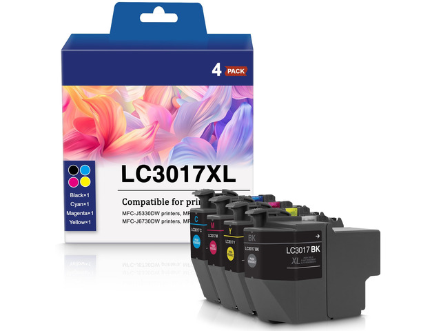 LC3017XL Ink Cartridges 4-Pack (1 Black, 1 Cyan, 1 Magenta, 1 Yellow) Replacement for Brothers LC3017XL Ink Cartridges Printer with Brother...