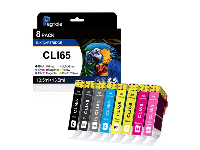 CLI-65 Ink Cartridges High Yield Compatible for PIXMA PRO-200 Printers CLI 65 Ink Cartridges Combo Pack (8 Pack, 1BK 1GY 1LGY 1C 1PC 1M 1PM 1Y)