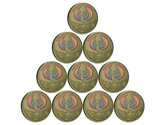 Phoenix Rising Lucky Coin Serenity Prayer Sobriety Coin Sober Gifts for Men or Women Addiction Recovery AA Medallion (Pack of 10)