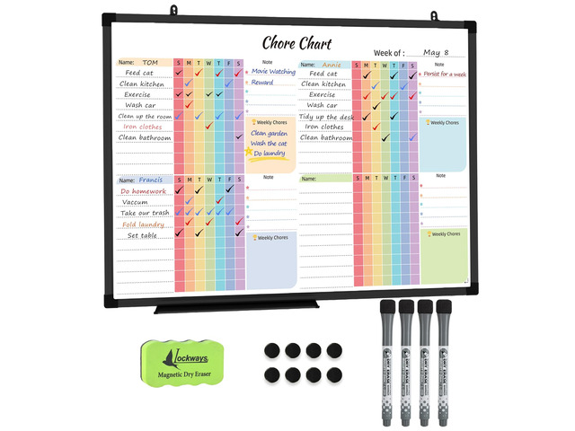 36' x 24' Magnetic Chore Chart Board, Dry Erase Board Aluminum Frame Wall Mounted for Home, Organization Reward Board for Messages