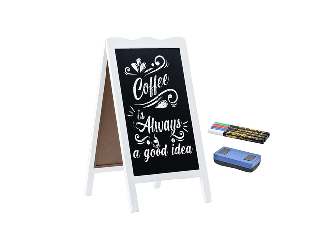 37 x 20 inch Double Sided Standing Magnetic Chalk Board Sign, Wave Shaped Real Wood Frame Metal Sandwich Board with 4 Chalk Markers for Wedding,...