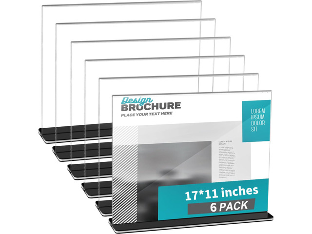 6 Pack Acrylic Sign Holder Horizontal 11 x 17 Inches, Clear Table Photo Menu Display Stand T Shaped Sign Holder Double Sided Picture Flyer Sign...