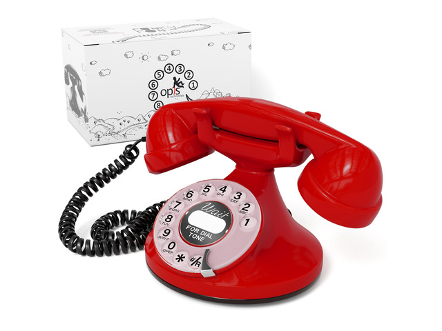 FunkyFon Cable Vintage Rotary Landline Telephone, Red Old fashioned 1920s dial with a loud ringtone. Artisan retrophone for the home, working on...