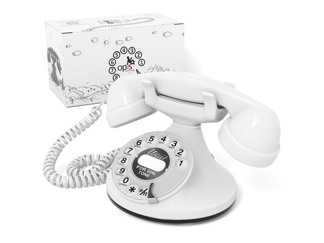 FunkyFon Cable Vintage Rotary Landline Telephone, White Old fashioned 1920s dial with a loud ringtone. Artisan retrophone for the home, working on...