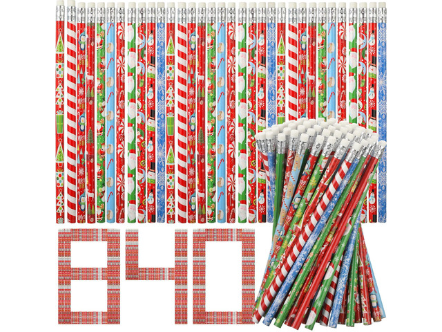 840 Pcs Christmas Pencils with Eraser Xmas Wood Pencils Snowman Santa Claus Christmas Tree Snowflakes Candy Assortment Xmas Stationery Pencil...