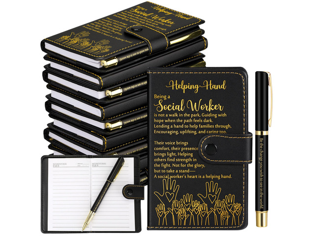 30 Sets Social Worker Gifts for Student Inspirational Leather Notebook Ballpoint Pen with Motivational Quotes for Social Worker Appreciation...