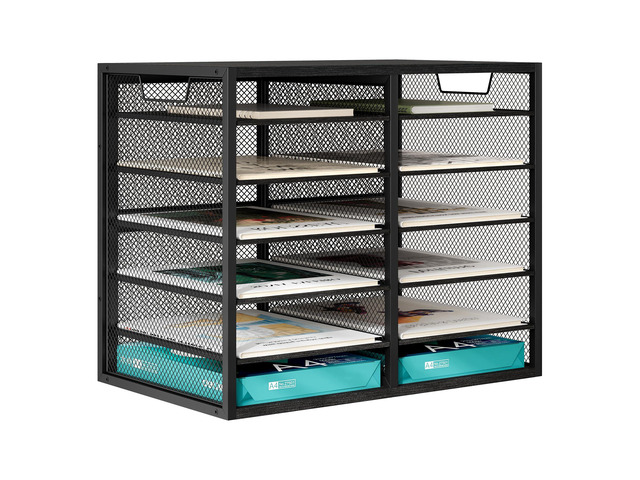 12 Compartments Desktop Literature Organizer, Metal Frame Paper Sorter with Handles, Adjustable Mailbox for Classroom and Office, Desk File...