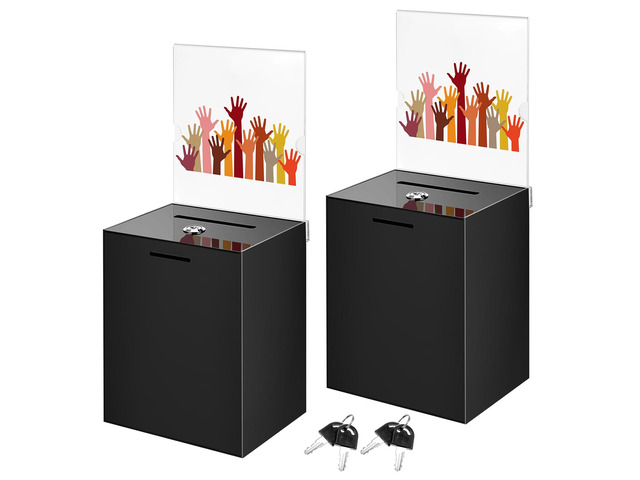2 Pack Acrylic Suggestion Donation Boxs, 8.27 x 6.69 x 5 Inch Large Safe Ballot Box with Lock and Sign Holder for Voting Charity Business Cards...