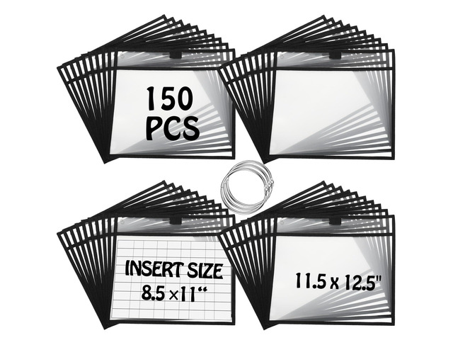 150 Pcs Dry Erase Pockets Bulk Reusable Job Ticket Holders Clear Plastic Sleeve Protector Work Order Sleeve Shop Ticket Holder for Teacher Week...
