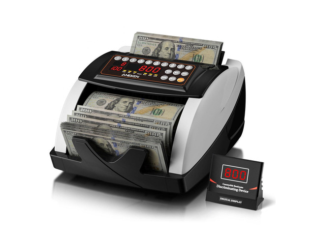 Money Counter for USD & EUR with Value Counting, UV/MG/IR/MT/DD External LCD Display, Count, Add, Batch, Auto & Manual Modes, 1,300...
