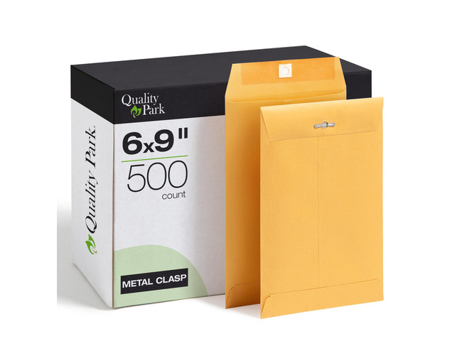 6 x 9 Clasp Envelopes, 500 Pack, Document Envelopes with Gummed Flap, Heavyweight 28 lb Paper with Reinforced Holes and Double Prong Clasp, Brown...