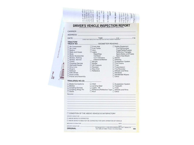 Detailed Driver's Vehicle Inspection Report 25-pk. - Book Format with 31 Sets, 2-Ply with Carbon, 5.5' x 8.5', Meet FMCSR Requirements, J. J....
