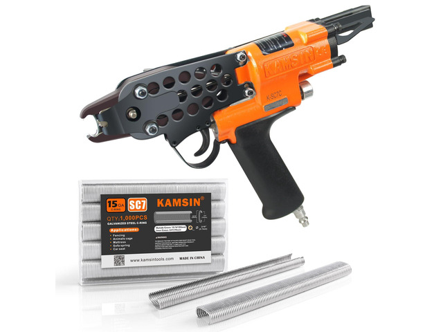 K-SC7C 15 Gauge Pneumatic Hog Ring Gun with 1000PCS C Ring Staples 3/4-Inch Crown Hog Ring Pliers, 4.8-5.2mm Closure Diameter, Air Powered C Ring...