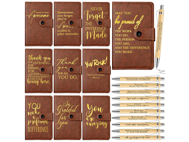 30 Sets Thank You Leather Journals Back to School Teacher Gifts Bulk Employee Appreciation Notebook with Bamboo Pen, Dark Brown Journal, for...