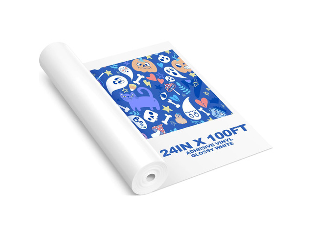 24 Inch x 100ft Glossy White Permanent Vinyl Printable Adhesive Vinyl Roll Peel and Stick Sticker Paper for All Professional Inkjet Printers for...