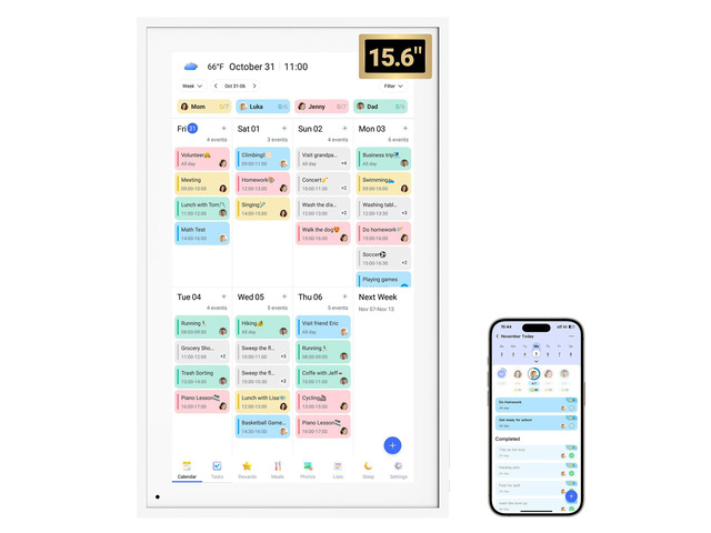 15.6 inch Digital Calendar Base, Touch Screen Smart Calendar Interactive Display, Chore Chart, to-Do List, Electronic Planner with Desktop Rack,...