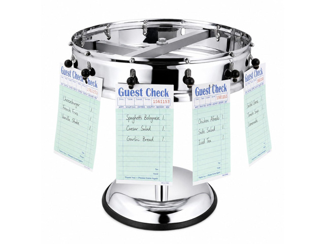 Stainless Steel Order Wheel Ticket Holder, 12-Clip Restaurant Check Spinner with 14 Inch Wheel and 10 Inch Chrome Weighted Base