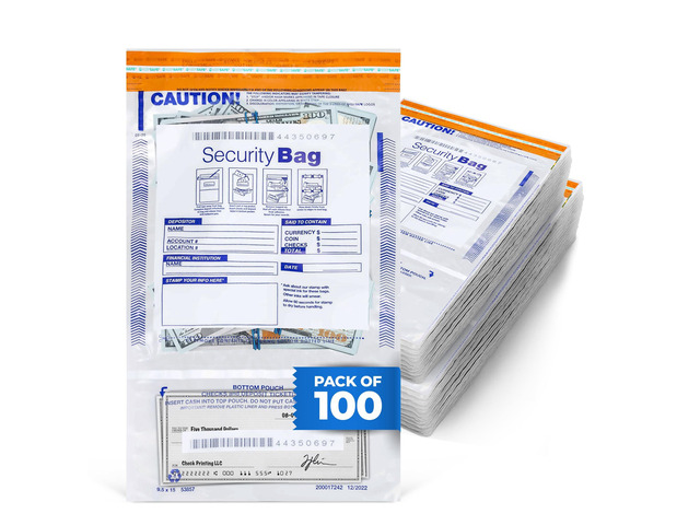 Clear Plastic Deposit Bags Tamper-Evident Cash Bag Tear-Off Receipt Heavy-Duty 9.5' x 15' 100 pcs ABC Check Printing