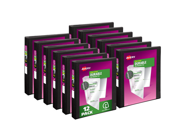 Durable View 3 Ring Binders, 1 Inch Slant Rings, 250-Sheet Capacity, DuraHinge, 1.4 Inch Wide Spines, Customizable Clear Covers and Spines, Black...