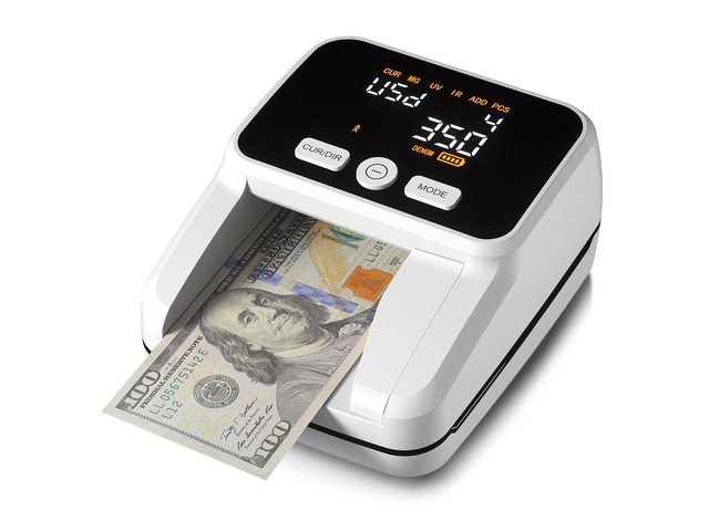 Counterfeit Bill Detector with 5 Detection Methods, White UV/IR/MG//Size/Image, Easy to Read 2.8' Value Display, 4-Way Orientation, Money Checker...