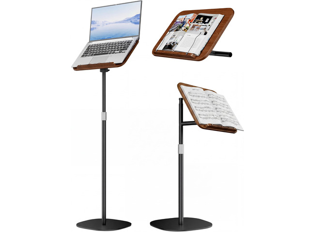 Laptop Stand Floor, Wood Music Stand, Tablet Floor Stands Adjustable Height, Tall Book Stand Hands Free, for Projector, Office, Study, Brown