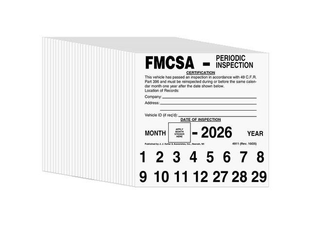 J. J. Keller FMCSA Periodic Inspection Label 50-pk. - 5' x 5', Permanent Self Adhesive Vinyl - Meet DOT AVIR 49 CFR Part 396 Requirements