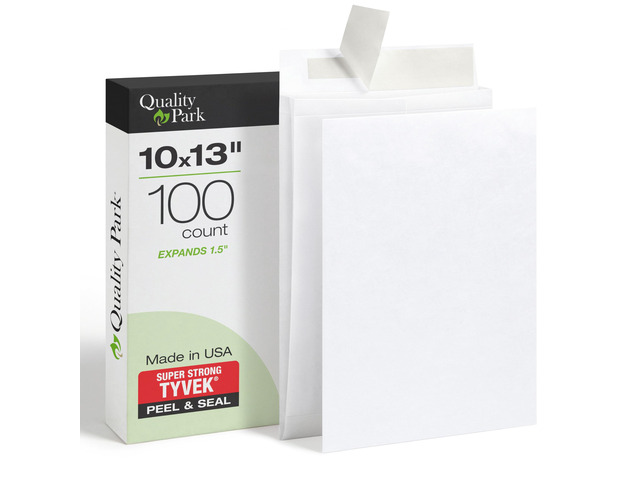 Tyvek Envelopes, 100 Pack, Large 10 x 13 Mailers, 1.5 Inch Expansion, Rip, Puncture & Water Resistant Self Sealing Mailing Bags for Lightweight...