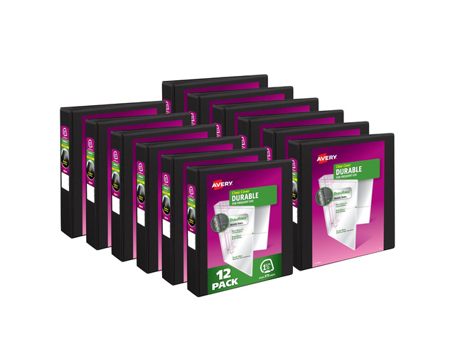 Durable View 3 Ring Binders, 1.5 Inch Slant Rings, 375-Sheet Capacity, DuraHinge, 2.1 Inch Wide Spines, Customizable Clear Covers and Spines, Black...