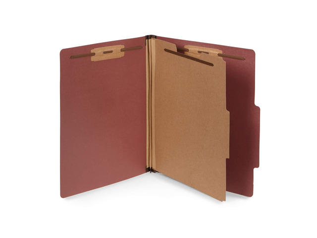 30 Brick Red Classification Folders, 1 Divider, Letter Heavy duty 25pt pressboard, 1 divider, 4 partitions, 2 in expansion, 2 prong, medical, law...