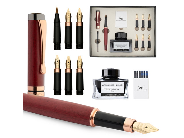 Luxury Bamboo Violet Calligraphy Pen Set, 6 Nibs Fountain Ink Bottle, Cartridges, Refill Converter, Gift for Men, Women, Smooth Writing,...
