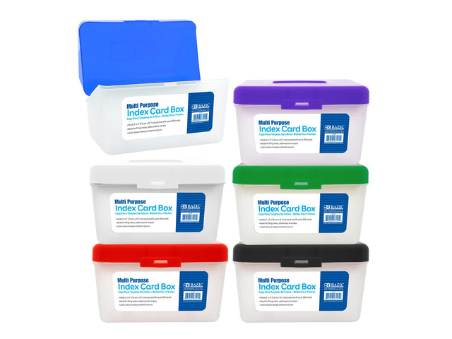 3 x 5 in Index Card File Box, Holds 250, 36-Case latch lid and a translucent body that holds up to 250 cards