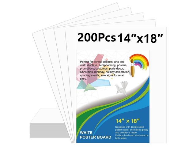 200 Pcs 14'x18' White Poster Board Paper Bulk, 250 GSM Blank Poster Paper Vision Board Cardstock for Graphic Display Arts Crafts Drawing Classroom...