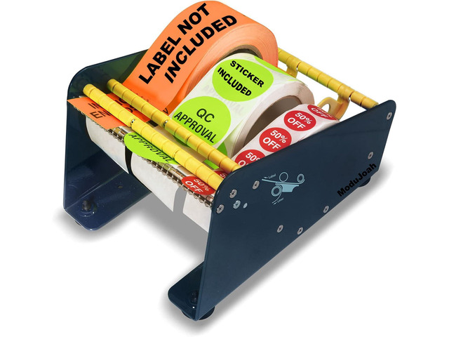 MDJ by Excell Manual Metal Label Sticker Dispenser with 4 Suction Cups Base for Tabletop, Adjustable Holder for Multiple Rolls for Office, Home,...